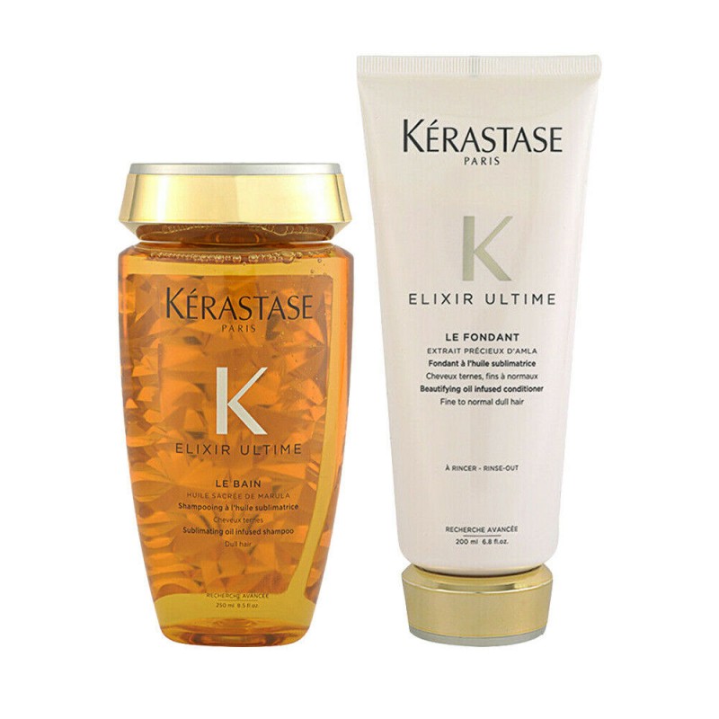 Kerastase Elixir Ultime Le Bain+Le Fondant 250ml+200ml shampoo + balsamo  illuminante con oli idratanti capelli spenti